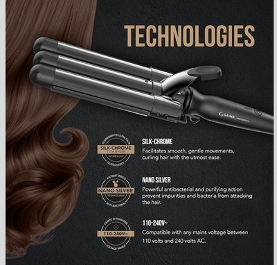 GAMA TRIFERRO SILK CHROME Titanium Triple Barrel Salon 1  Curling Iron