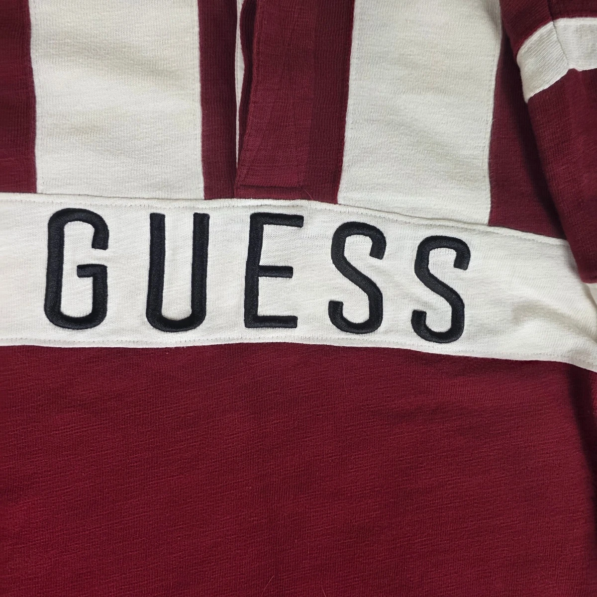 Vintage GUESS U.S.A. Jersey Mens XL Red Stripped Rugby Y2K 80s Long Sleeve