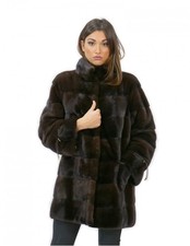 52 Women Mahogany Mink Fur Coat 81cm Long High Neck 3/4 Sleeve