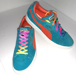 Puma Men\'s‎ Sz 8 Suede Classics In Hill Camp Neon Orange/Blue/Tan + Laces PUMA-Suede Classics Hill Camp Neon Citrus/Bamboo Putty  main image 4