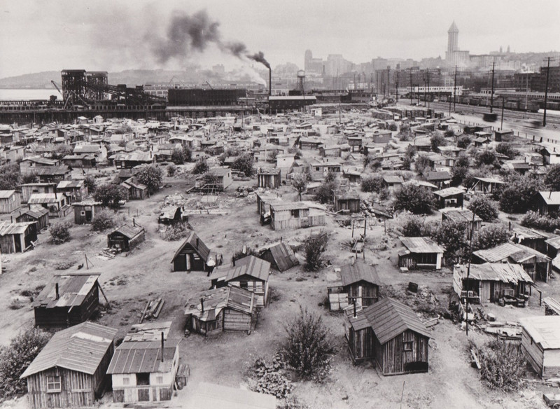 1982 Press Photo Panorama view of Hooverville "Shantytown" in Seattle in 1930