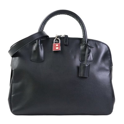 Auth BALLY Handbag Shoulder Bag Black Leather/Silvertone - e62161a