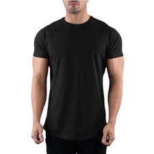 Cotton Gym T-Shirt Men Short Sleeve O Neck Slim Fit Workout Fitness Training Top