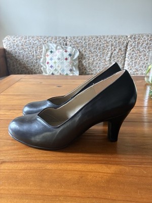 Memery 1950 s Court Shoe Women s Black Leather Pumps Round Toe Block Heel US 8