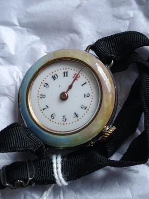 Vintage Damenuhr silberfarben Emaille Blumenmuster