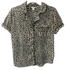 Secret Treasures Women PJ Sleep Cotton Top Animal Footprint-Pocket-Buttons-Large