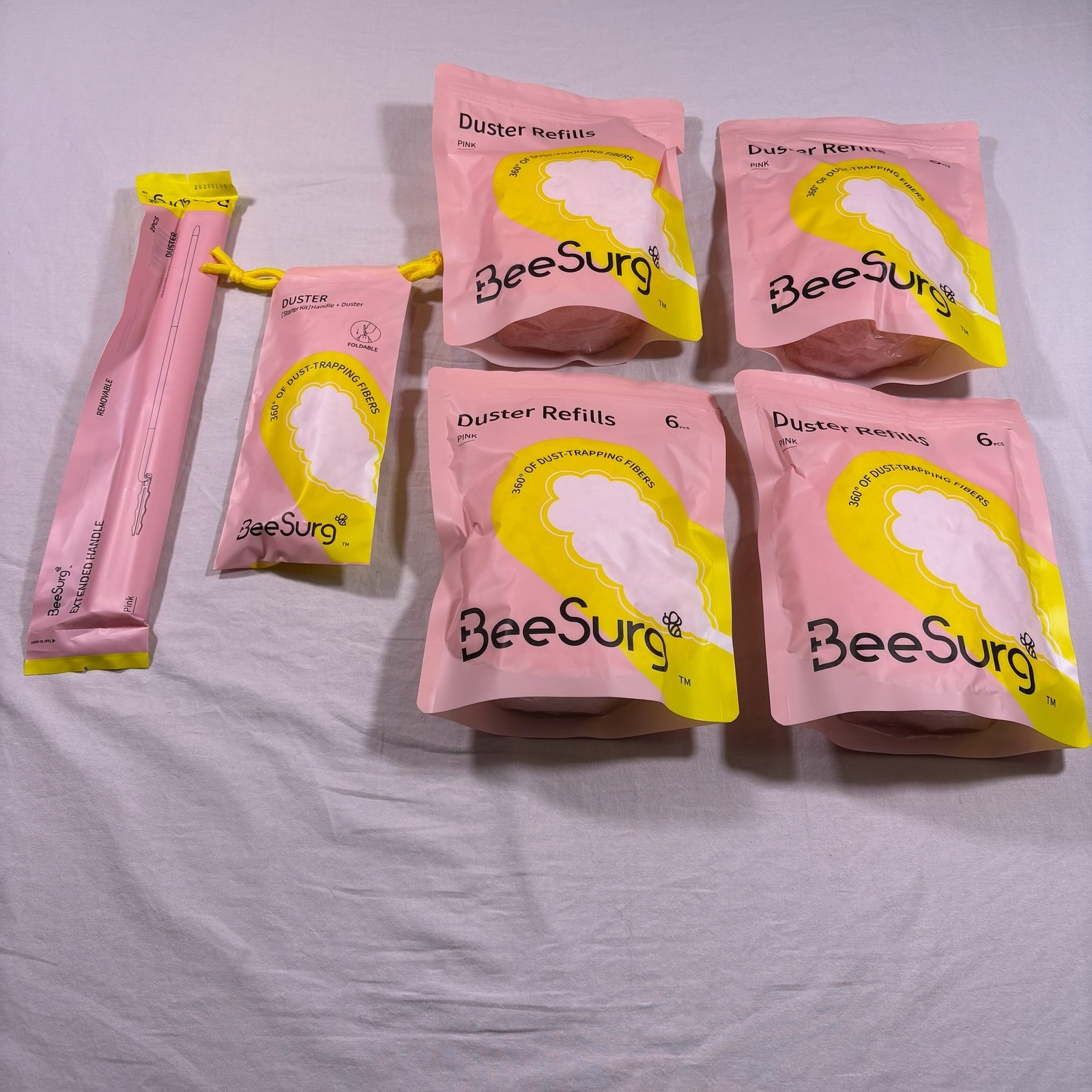 BeeSurg Pink Duster Refills Starter Kit Extended Handle 6 Pc