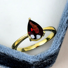 Natural Garnet Pear Ring 925 Sterling Silver Engagement Gift for Her Women
