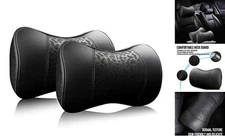 Car Leather Neck Pillows, Neck Rest Cushions,100% Memory Foam Cervical Black