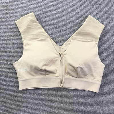 Tommie Copper Sports Bra Womens Medium Beige Front Zip Copper Znergy Mesh V Neck
