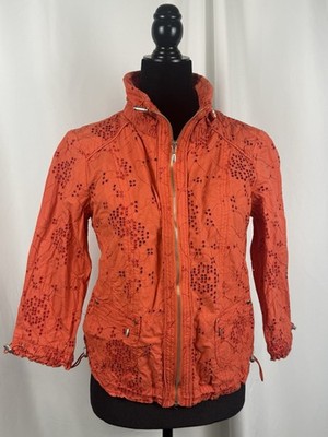 Prosper & Divine Orange Eyelet Zip Jacket Medium Cotton Embroidered