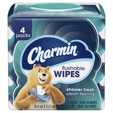 Charmin Flushable Wipes, 160 Total Wipes 4 Packs of 40 