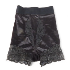 VTG Vanity Fair BLACK SHINY  LACE GIRDLE Long Leg Panties High-Waist Pin-Up M