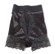 VTG Vanity Fair BLACK SHINY & LACE GIRDLE Long Leg Panties High-Waist Pin-Up M