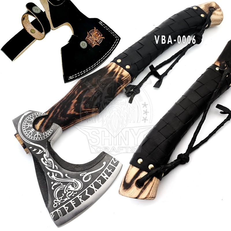 Customs Handmade Valkunt viking Axe valentine's Day Gift,Leather Wrapped VBA-06