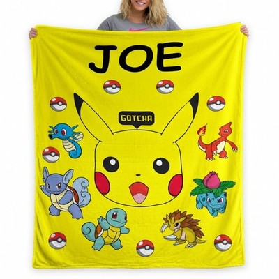 Custom Cute Electric Mouse Anime Flannel Blanket Personalized Kids Gift