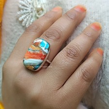Oyster Copper Turquoise Ring: Handmade 925 Sterling Silver Band All Size