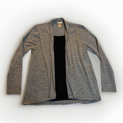 White Stag Women's S Cotton Shirt Black w/ Grey Open Cardigan Long Sleeve Scoop
