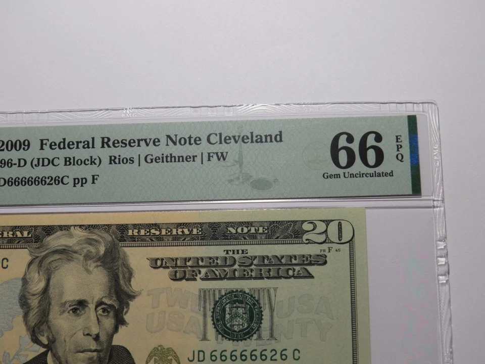 $20 2009 Near Solid Serial Number Federal Reserve Bank Note Bill UNC66 #66666626 - Image 3 of 4