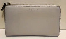 New Lo & Sons Grey Fine Smooth Leather  Zip Around Wallet Ret.$188