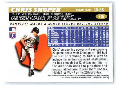1996 Topps Baseball #345 Chris Snopek Now Appearing Chicago White