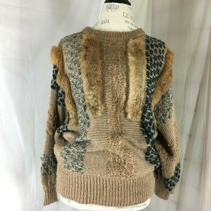 Vintage-1980s-Mariea-Kim-Sweater-size-Large-Fur-Embellished-brown-Pullover