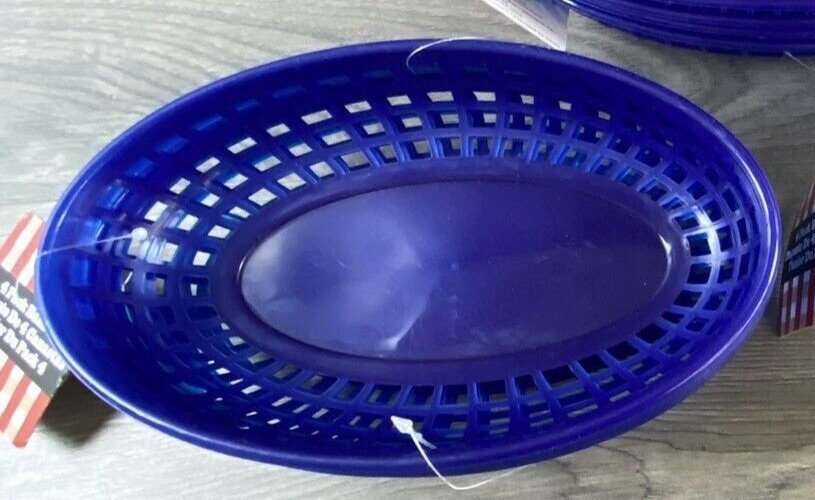 Blue Oval Plastic Fast Food Restaurant Serving Basket Snacks Meals 4pc