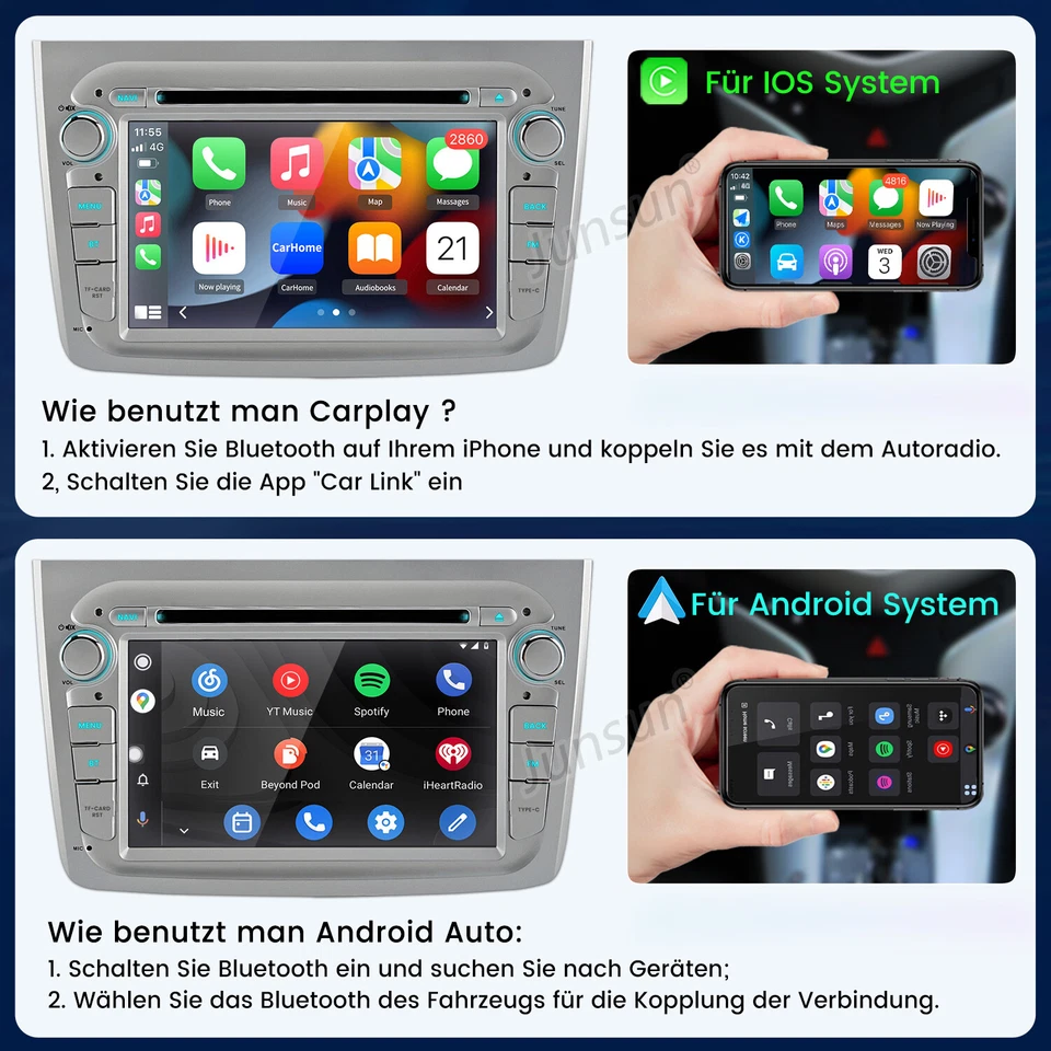 Für Alfa Romeo Mito 08-19 4+64GB Carplay Android14 Autoradio GPS Navi CD DVD DAB - Bild 4 von 4