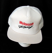 Vtg Motorcraft Racing White Mesh Snap Back Trucker Hat Cap Made in USA Nascar