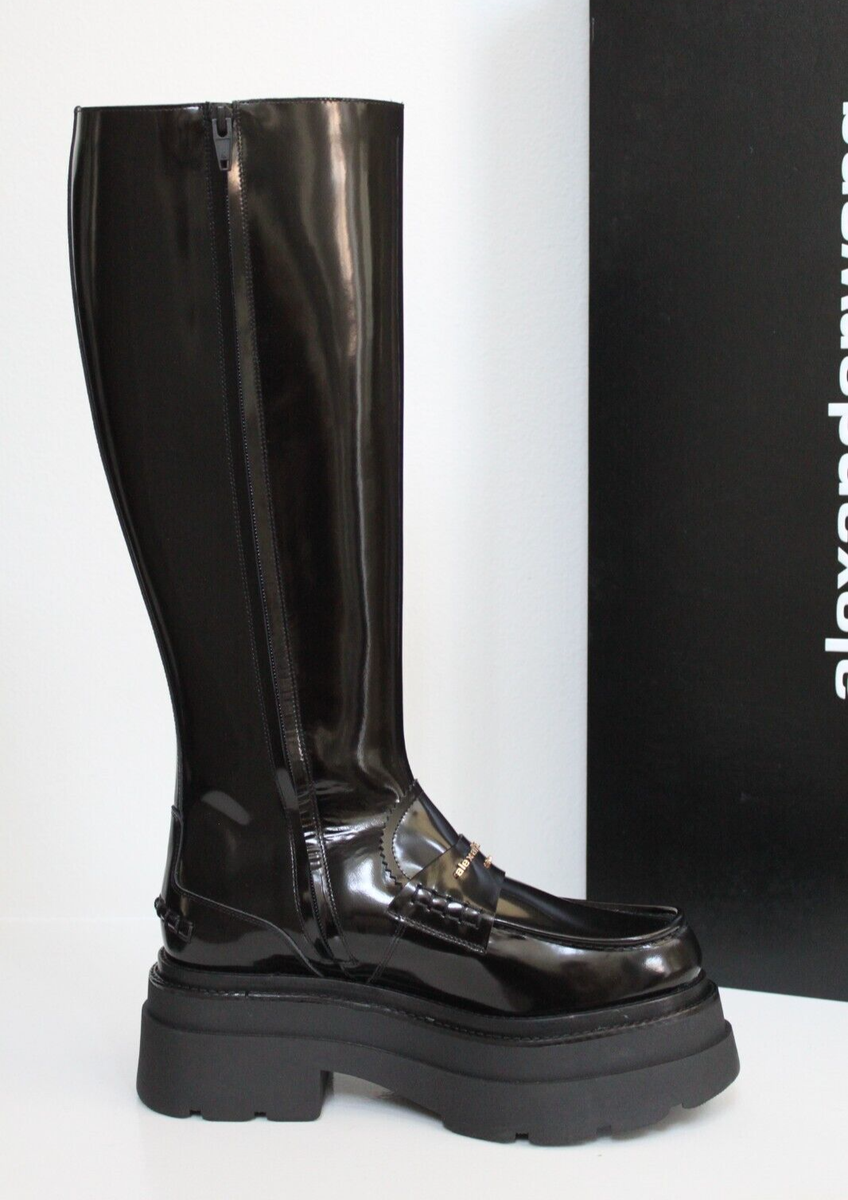 sz 10.5 / 41 Alexander Wang Black Patent Leather Knee High Boot