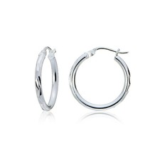 Sterling Silver 2mm Polished Round Diamond Cut Hoop Earrings, 20mm
