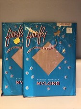 Firefly Seamless PLAIN /FLAT KNIT Nylon Stockings Light Beige Sz 9 Medium 1950s