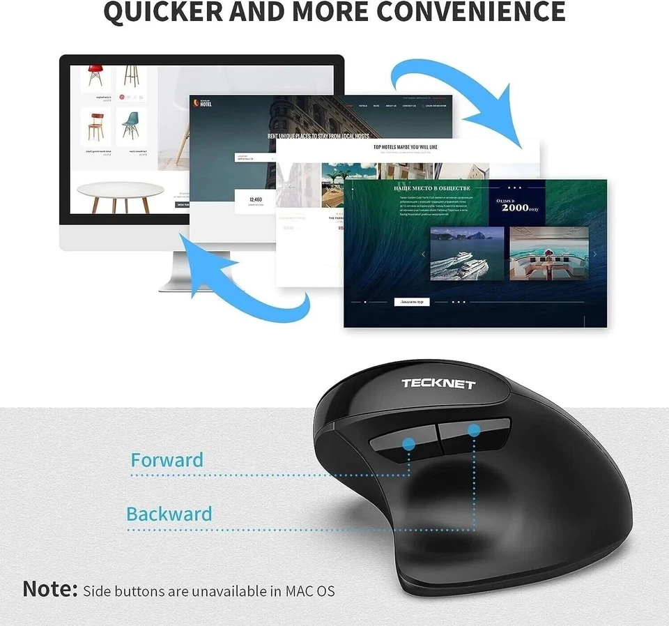 TECKNET Rechargeable Wireless Vertical Ergonomic Optical Mouse Ewm01576 - Image 2 of 4