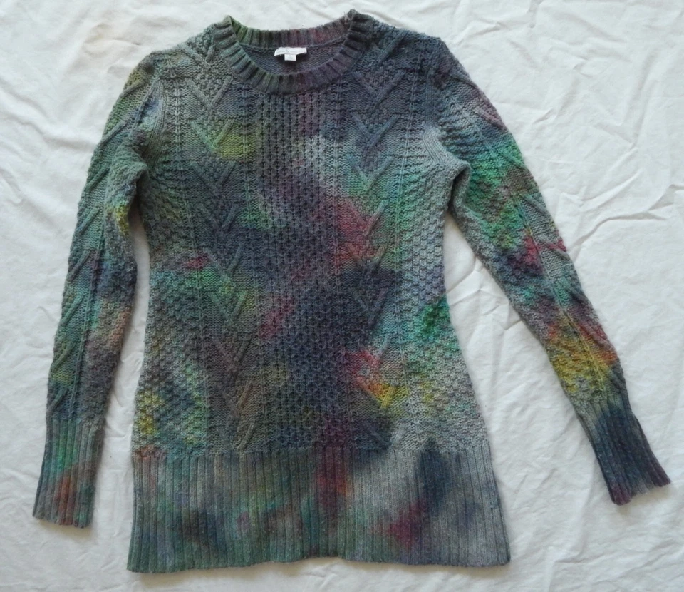 Tie Dye Black Green Cable Knit Crew Sweater - Medium Womens Maternity Hand Made - Image 3 of 4