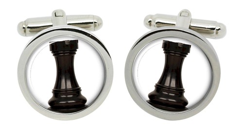 Chess Rook Cufflinks in Chrome Box