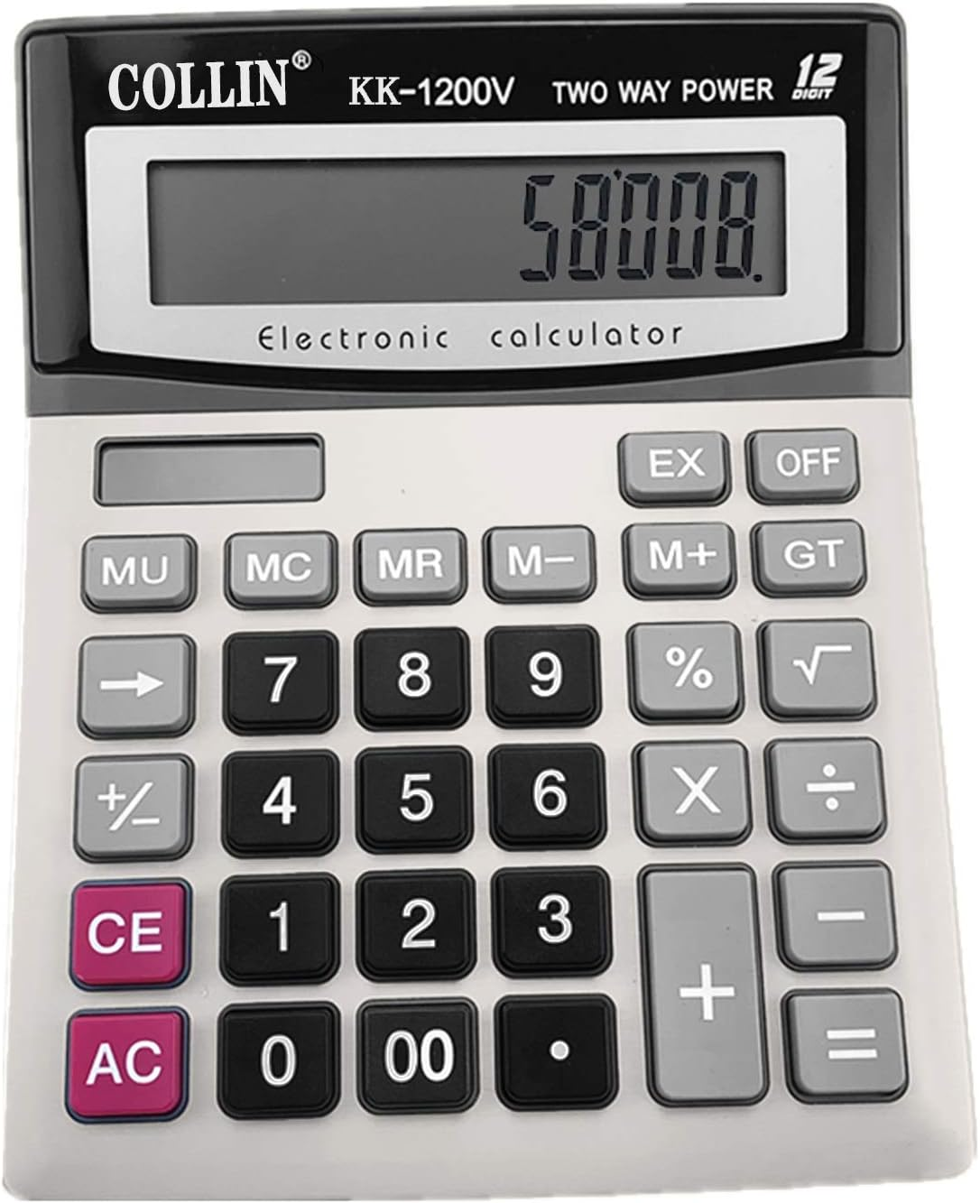 Desk Calculator, 12-Digit Solar Battery Office Calculator with Large LCD Disp...-image