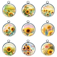 Pastel Sunflowers Glass Cabochon Charms, Jewelry Making Charms