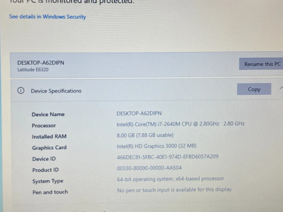 DELL LATITUDE E6320 13.3" i7 2.8GHz 8GB RAM 256GB SSD WIN 10+CARGADOR+DVD/CD Foto 2 de 4