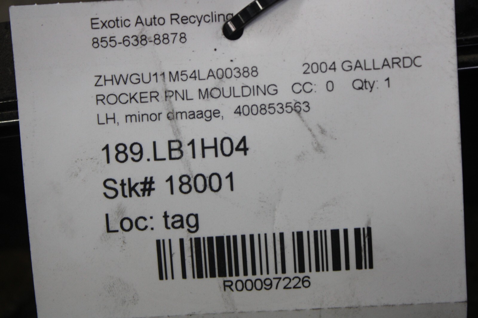 Lamborghini Gallardo, LH, Left, Rocker Panel, Dmg, Used, P/N 400853563