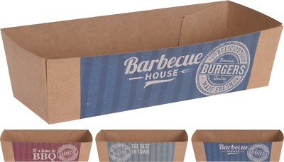 8 Stück Hotdog Box ca. 19 x 10 x 5 cm, Pappe mit BBQ-Motiv