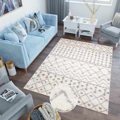 Teppich Shaggy Hochflor Langfloorteppich Grau Viereck Boho Ethno Wohnzimmer