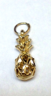 14k MASSIVER GELBGOLD ANANAS CHARM OBST KLEINER COOLER HAWAIIANISCHER ANHÄNGER
