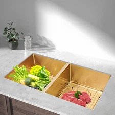 Double Bowl Sink Kitchen Sink 304 Stainless Steel Sink with Grid and Drainer US