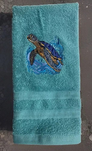 Personalised Embroidered Ocean Turtle Bath Or Hand Towel Set. - Picture 4 of 13