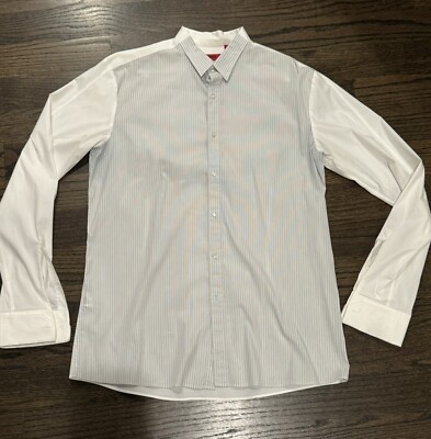 hugo boss white dress shirt slim fit BOSS HUGO BOSS SLIM FIT LONG SLEEVE BUTTON-UP SHIRT SIZE 39 15 1/2