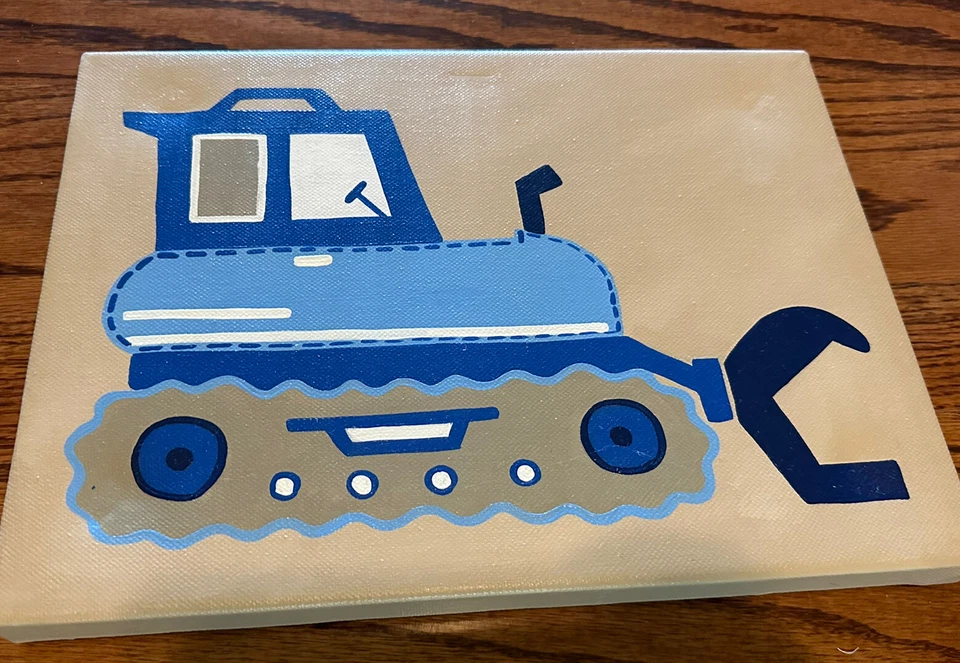 Set Of 4 Blue and green construction trucks painted artwork EUC 9x12 - Image 4 of 4