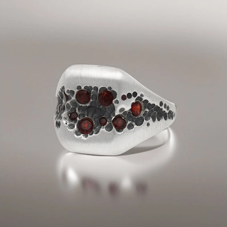 RED GARNET MENS RING 925 STERLING SILVER RING SIGNET RING GIFT FOR MEN'S
Opens in a new window or ta