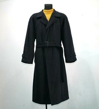 Mens Vintage ORATOP Finland Wool Long Coat Belted Dark Navy Overcoat Sz 56 UK 46