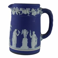 Antique Vintage Wedgwood England Blue Jasperware Trojan Jug Pitcher Rope Handle