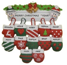 Personalized Mittens Grandparents / Grandkids Family of 14 Christmas Ornament